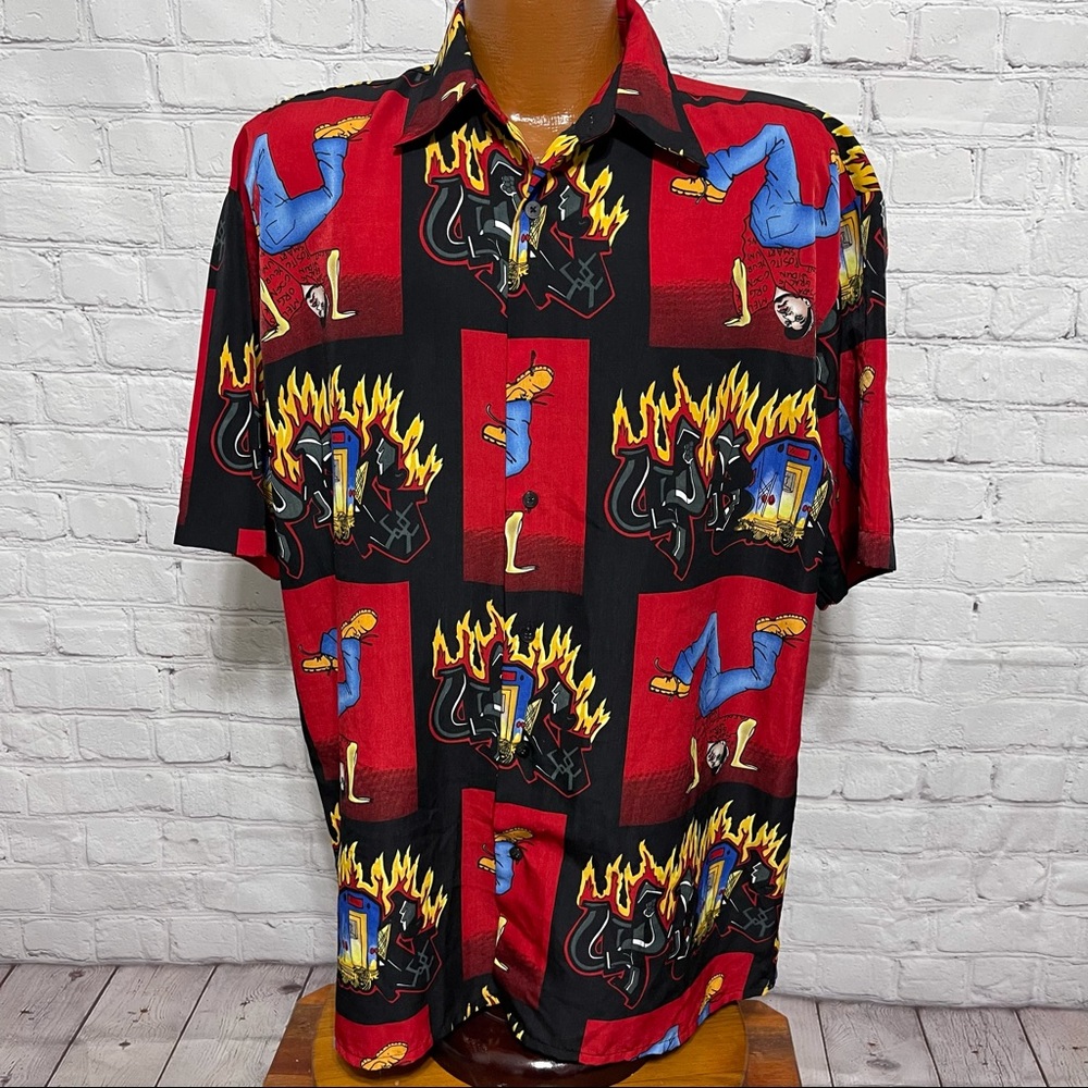 Vtg 90s Uproar Graffiti Button Front Shirt Size M